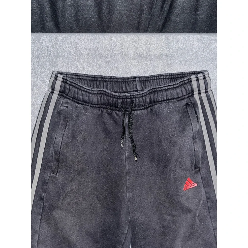Adidas Mens Joggers Black Grey Three Stripe Red Logo Sweatpants Pants